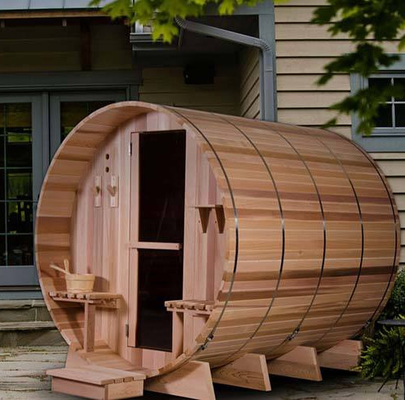 Famille rouge de Cedar Barrel Sauna House For de vapeur de rond de baril de sauna de personne extérieure de la pièce 6