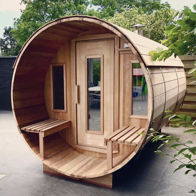 Famille rouge de Cedar Barrel Sauna House For de vapeur de rond de baril de sauna de personne extérieure de la pièce 6