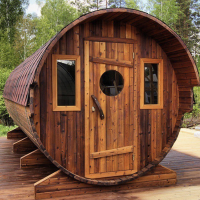 Famille rouge de Cedar Barrel Sauna House For de vapeur de rond de baril de sauna de personne extérieure de la pièce 6