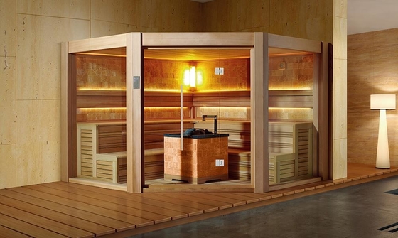 Pièce sèche en bois solide de luxe Cedar Wood Sauna rouge de grande taille de sauna